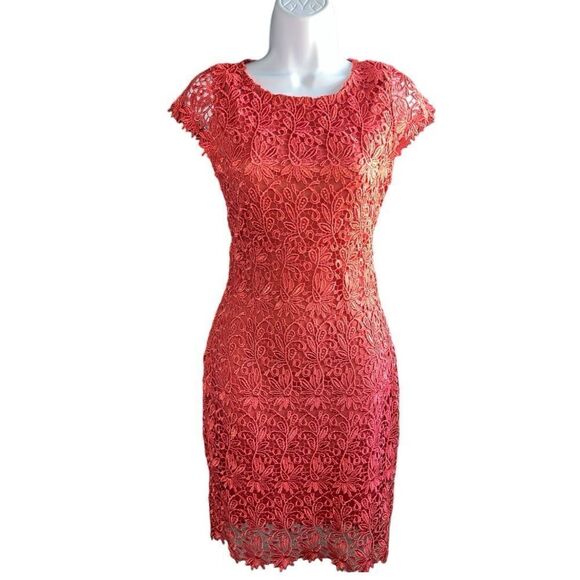 RUBBER DUCKY Productions Red Tatting Lace Open-Back Mini Cocktail Dress Size S. - Picture 1 of 9